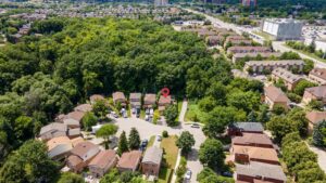Aerial View of Property Backing Forest